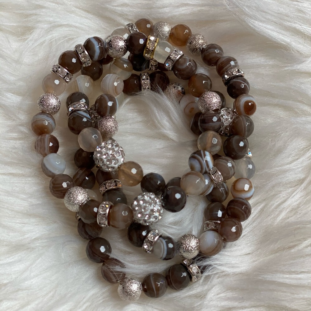 Sardonyx Agate natural stone bead bracelet set